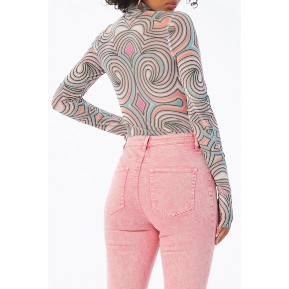 NEW AFRM zadie power mesh turtleneck top in pastel geo - Picture 2 of 2